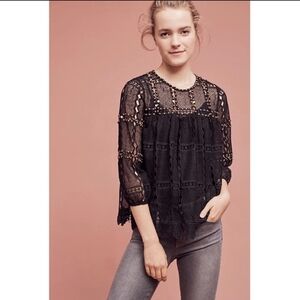 Anthropologie MAEVE Auralis Lace & Stud Blouse Detachable Cami Size Large Black